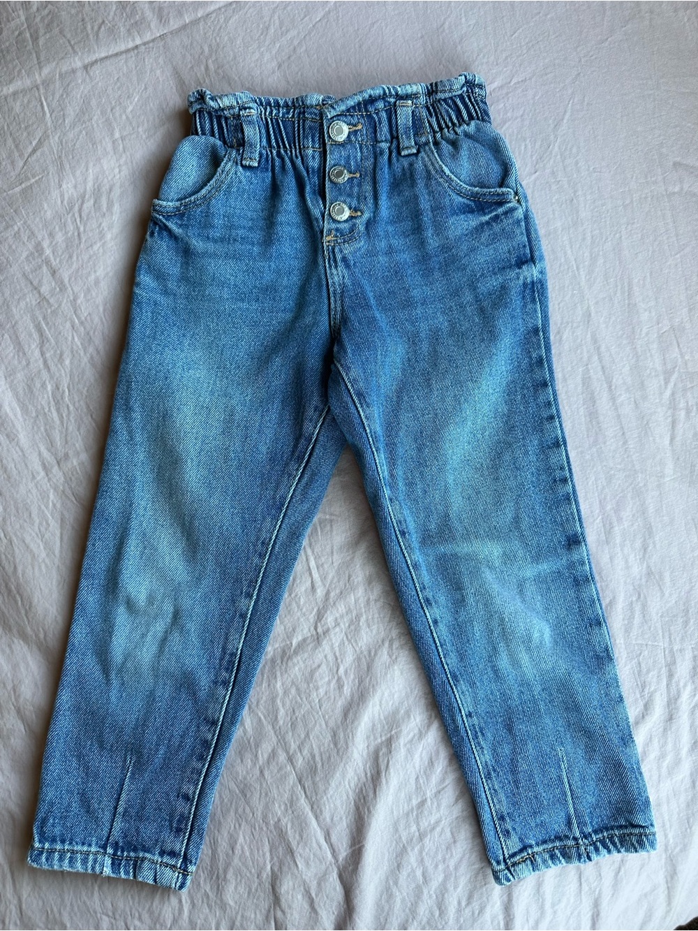 Zara Light Blue Elastic-Waist Button-Fly Jeans